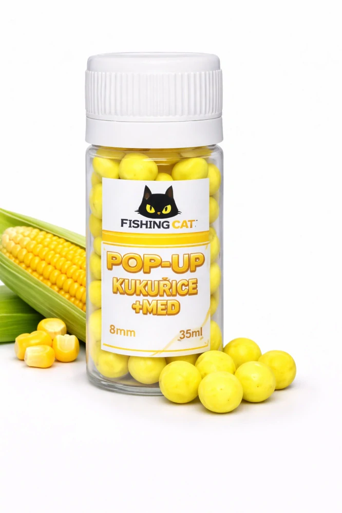 FishingCat Kukuřice + Med 8mm 35ml Pop-Up Boilies
