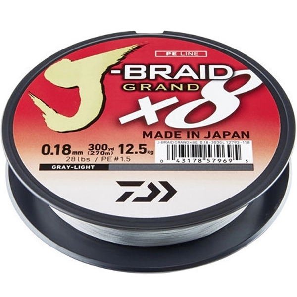 DAIWA - Pletená šňůra J-Braid X8 Světle šedá 0,18 mm 12,5 kg 135 m
